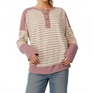 NEW HEIMISH USA button up stripe top in cream/rose